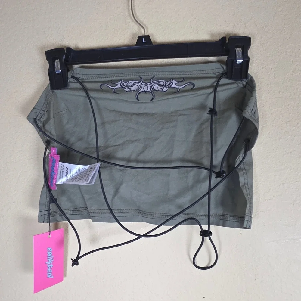 Edikted Olive Green Tribal edgy retro rave Girpcore Bungee Cord Tube Top NWT Sm